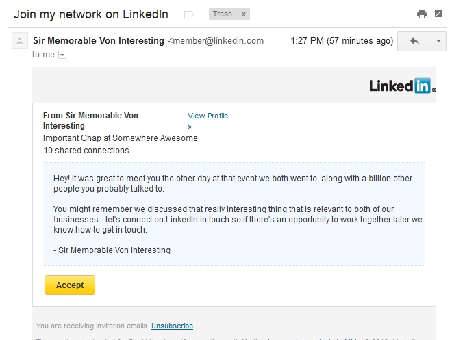 A good LinkedIn invite email